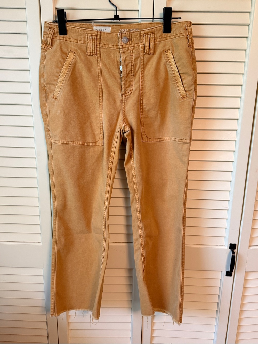 Pilcro womens Tan Straight-Leg Utility Chinos cropped